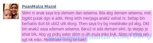 mealshake anak lama x demam