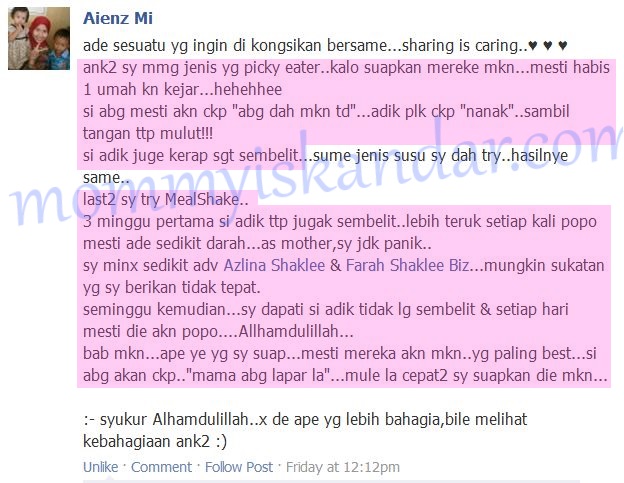 Testimoni Mealshake Shaklee