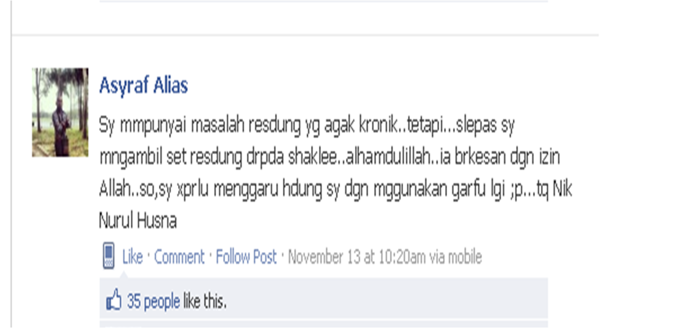 testimoni set resdung shaklee