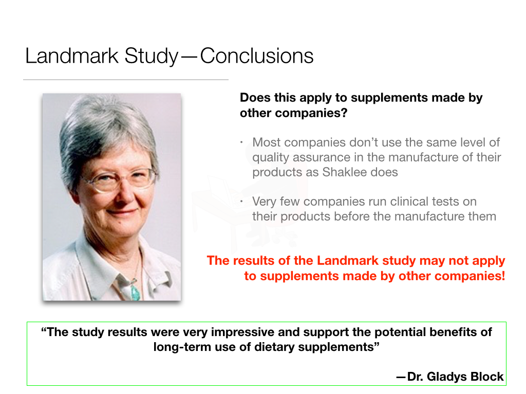 Keputusan Landmark Study Shaklee dari Dr. Gladys Block